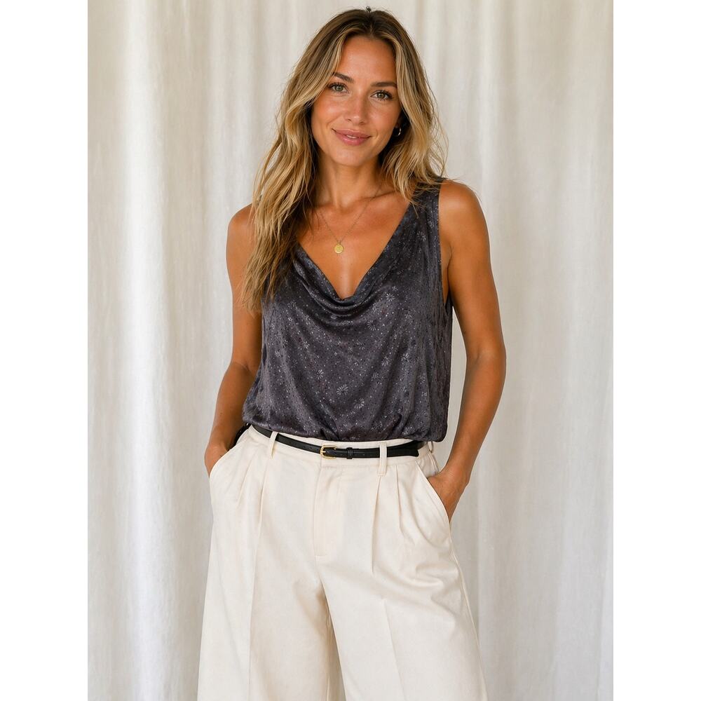 Rebecca Taylor 100% Silk Gray Floral Sleeveless Blouse Tank Top Size 4
